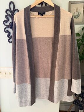 Charter Club Neutral Colorblock Open-Front Cashmere-Blend Cardigan